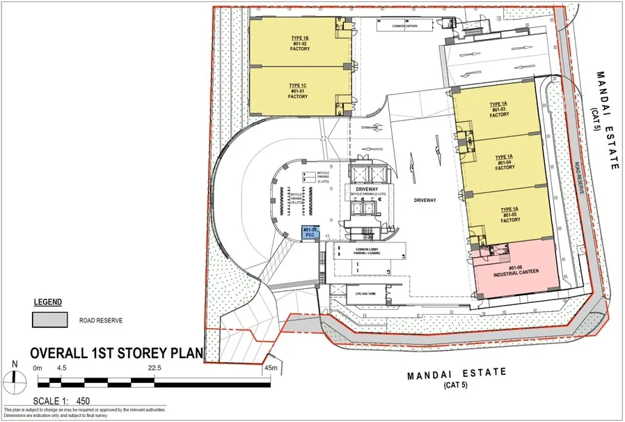 KeyStone @ Mandai overall 1st storey site plan showing factory units, driveway, ramp, canteen and car park